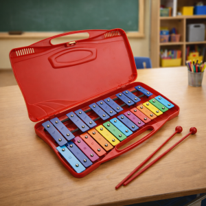 Metalófono Xilófono Metálico Rojo 25 Notas Cromáticas – Instrumento Musical Educativo