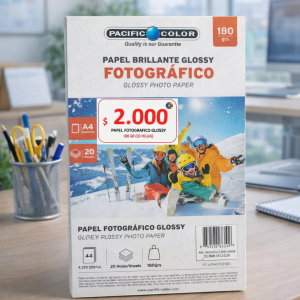Papel Fotográfico Glossy A4 180g Pacific Color – 20 Hojas | Brillante para Impresora Inkjet