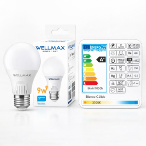 Ampolleta LED Wellmax 9W E27 Luz Cálida 3000K – Ahorro Energético A+