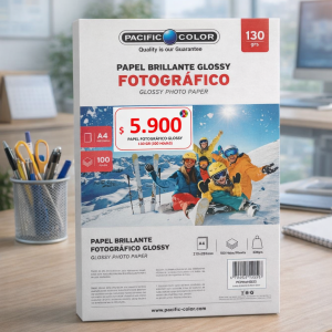 Papel Fotográfico Glossy A4 130g Pacific Color – 100 Hojas | Brillante para Impresora Inkjet