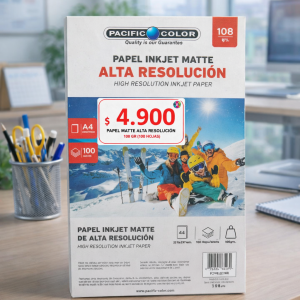 Papel Inkjet Matte Alta Resolución A4 108g Pacific Color – 100 Hojas | Mate para Impresora de Tinta