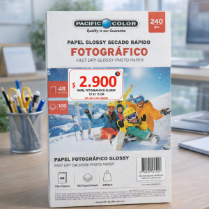 Papel Fotográfico Glossy Secado Rápido 10x15 cm (4R) 240g Pacific Color – 100 Hojas | Brillante para Inkjet