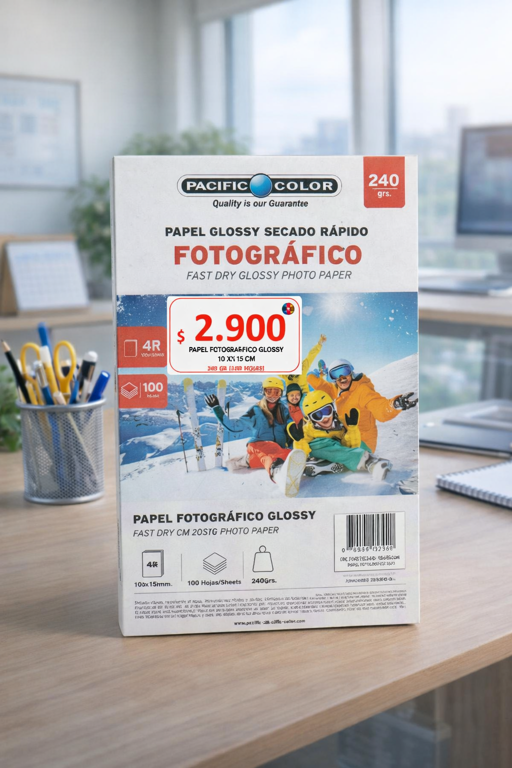 Papel Fotográfico Glossy Secado Rápido 10x15 cm (4R) 240g Pacific Color – 100 Hojas | Brillante para Inkjet