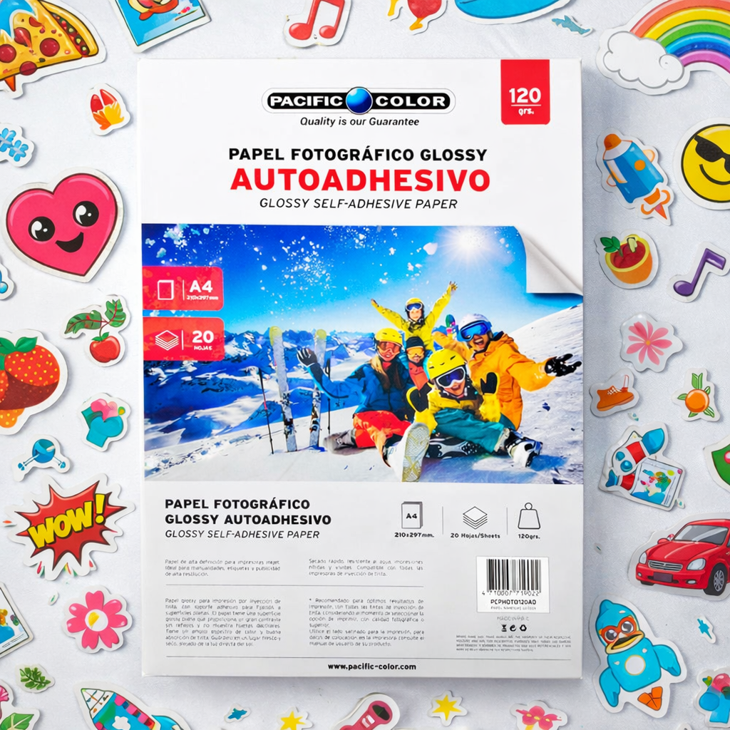 Papel Fotográfico Glossy Autoadhesivo A4 120g 20 Hojas Pacific Color Para Stickers