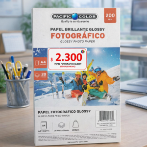 Papel Fotográfico Glossy A4 200g Pacific Color – 20 Hojas | Brillante para Impresora Inkjet