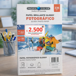Papel Fotográfico Glossy A4 235g Pacific Color – 20 Hojas | Brillante Alta Calidad para Inkjet