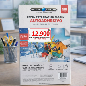 Papel Fotográfico Autoadhesivo Glossy A4 180g Pacific Color – 100 Hojas | Papel Sticker Brillante para Inkjet