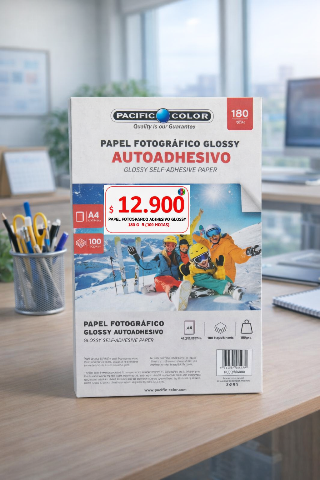 Papel Fotográfico Autoadhesivo Glossy A4 180g Pacific Color – 100 Hojas | Papel Sticker Brillante para Inkjet