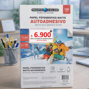 Papel Fotográfico Autoadhesivo Matte A4 120g Pacific Color – 50 Hojas | Papel Sticker Mate para Inkjet