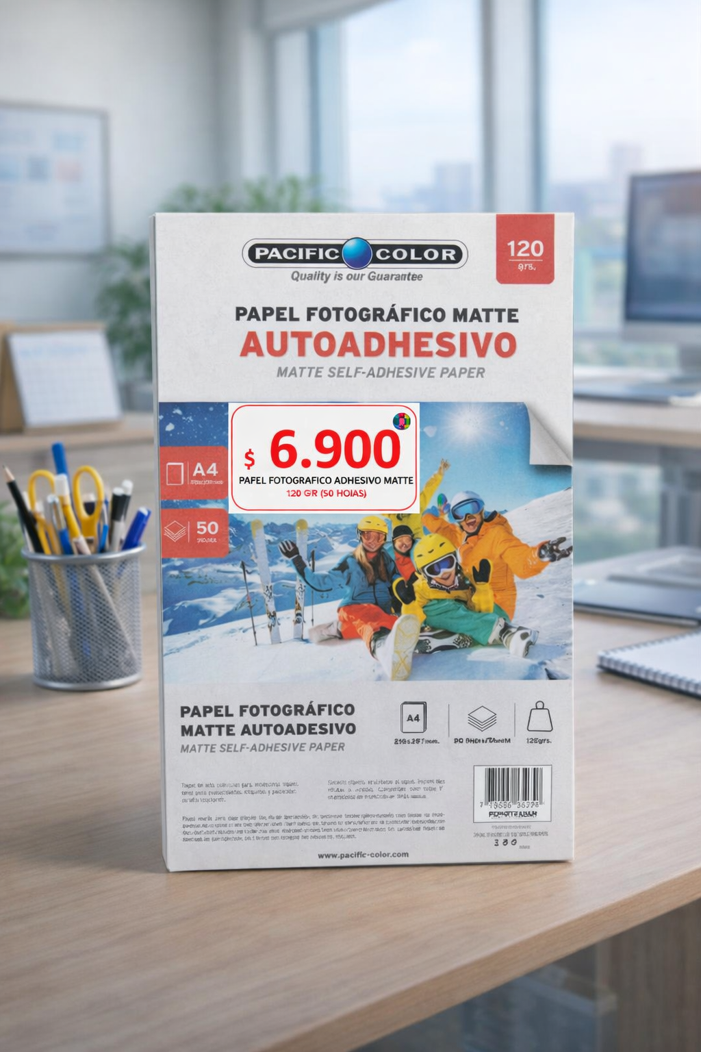 Papel Fotográfico Autoadhesivo Matte A4 120g Pacific Color – 50 Hojas | Papel Sticker Mate para Inkjet