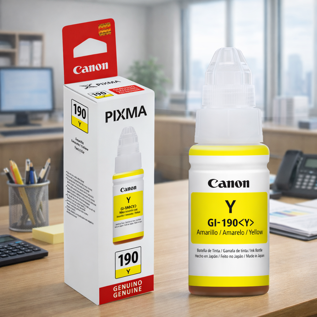 Canon Tinta GI‑190 Amarillo Original | Tinta Amarilla para Impresoras Canon PIXMA G1100 / G2100 / G3110 / G4100