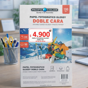 Papel Fotográfico Glossy Doble Cara A4 130g Pacific Color – 50 Hojas | Brillante por Ambos Lados para Inkjet