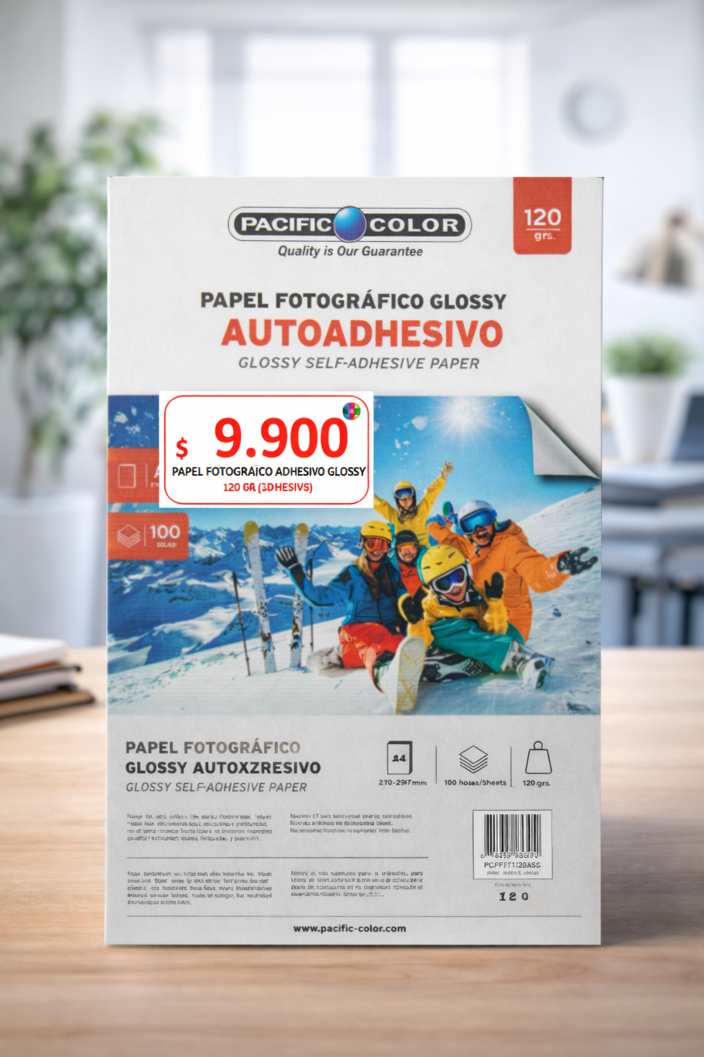 Papel Fotográfico Adhesivo Glossy A4 120g Pacific Color – 100 Hojas para Impresora Inkjet