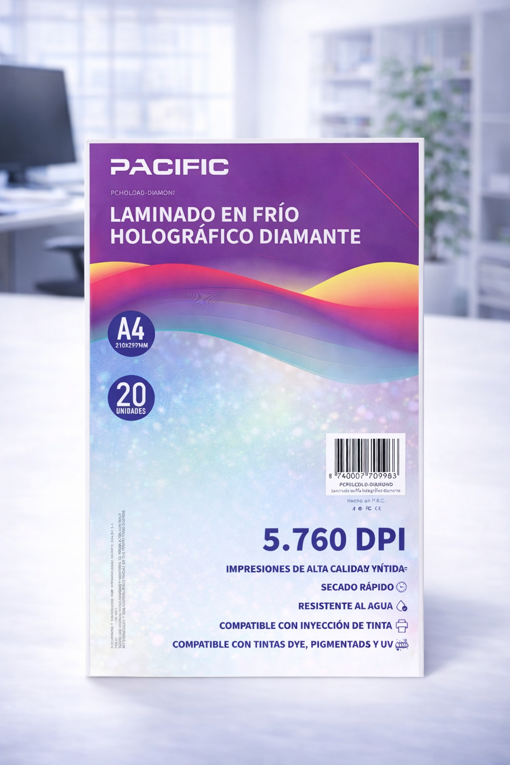 Laminado en Frío Holográfico Diamante PACIFIC A4 (20 Hojas) – Papel Decorativo para Stickers, Manualidades y Papelería Creativa
