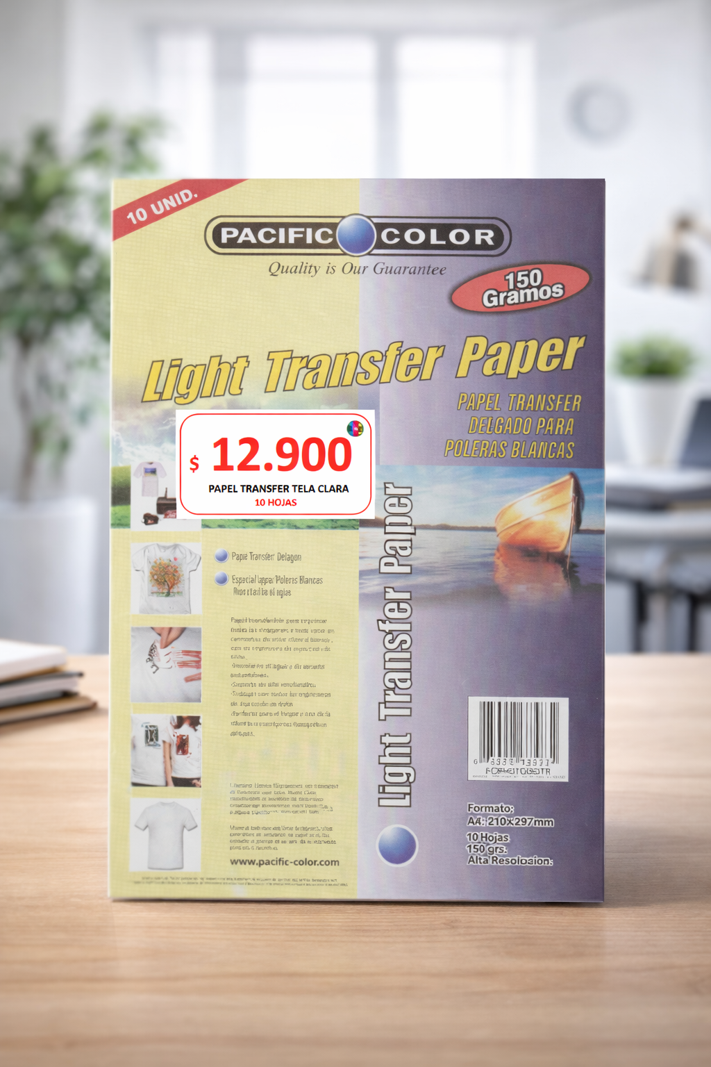 Papel Transfer Light A4 Pacific Color 150g – 10 Hojas | Papel Transfer para Poleras Blancas (Inkjet)