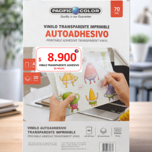 Vinilo Transparente Imprimible Autoadhesivo A4 Pacific Color 70 Mic – 20 Hojas para Inkjet