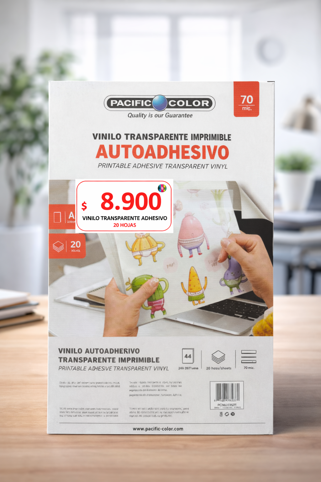 Vinilo Transparente Imprimible Autoadhesivo A4 Pacific Color 70 Mic – 20 Hojas para Inkjet