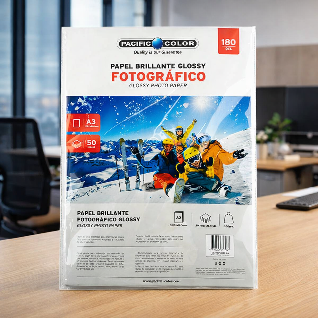 Papel Fotográfico Glossy A3 180 g Pacific Color – 50 Hojas Alta Calidad