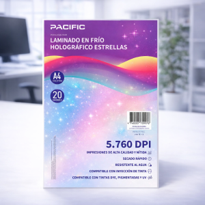 Laminado en FrĂo Holográfico Estrellas PACIFIC A4 (20 Hojas) – Papel Decorativo para Stickers, Manualidades y PapelerĂa Creativa